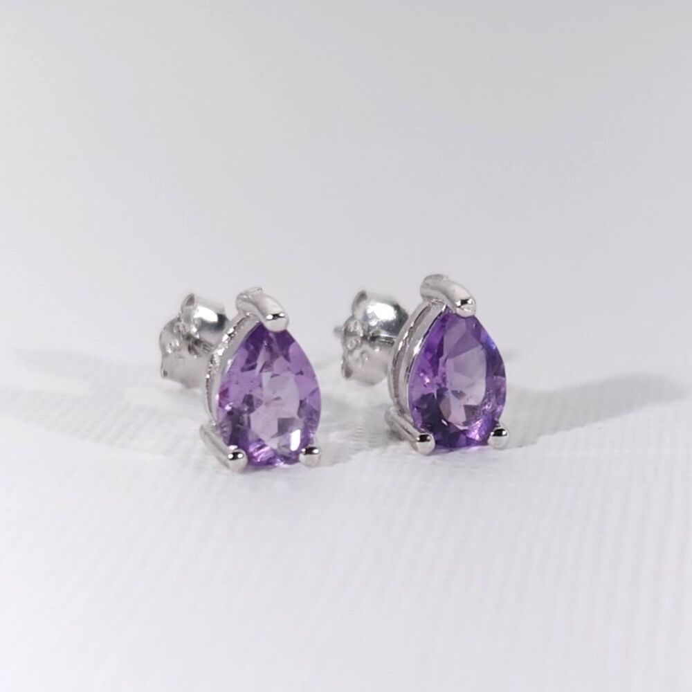 Amethyst Pear 5x7 Post Earrings Sterling Silver